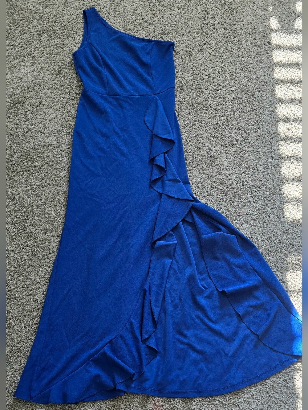 Royal Blue Elegant One Shoulder Ruffle Maxi Dress